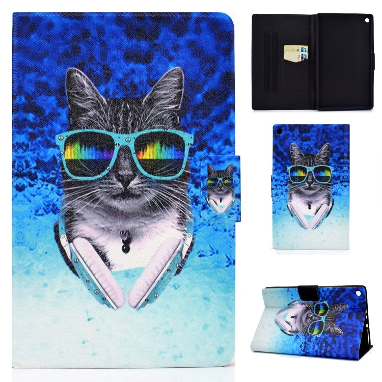 Cat with sunglasses illustration horizontal flip tablet case with card slot and sleep/wake