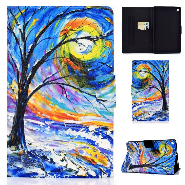 Watercolor tree landscape horizontal flip tablet case with card slot and sleep/wake