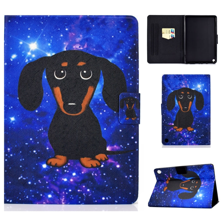 Space dog illustration horizontal flip tablet case with card slot and sleep/wake