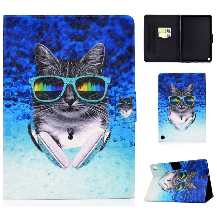 Cat with sunglasses illustration horizontal flip tablet case with card slot and sleep/wake