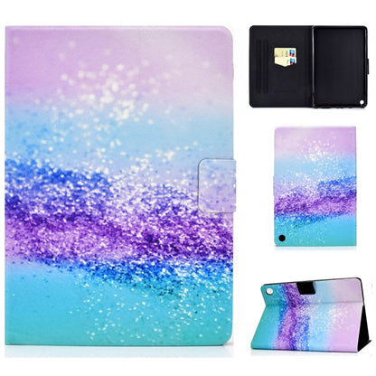 Printed TPU flip leather case with card slot for tablet, purple and blue galaxy sparkle design.