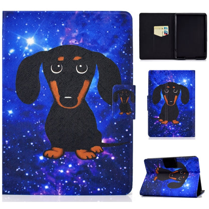Printed TPU flip leather case with card slot for tablet, black dachshund in starry space.