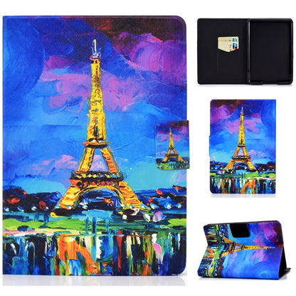Printed TPU flip leather case with card slot for tablet, Eiffel Tower cityscape artwork.