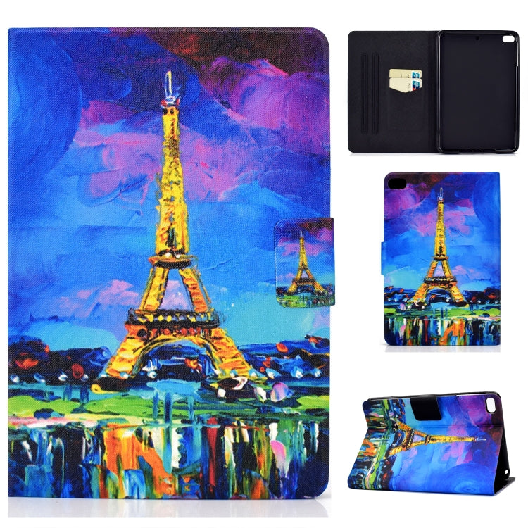 Horizontal flip tablet case with Eiffel Tower and colorful city night print, card-slot cover