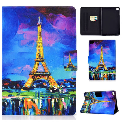 Horizontal flip tablet case with Eiffel Tower and colorful city night print, card-slot cover