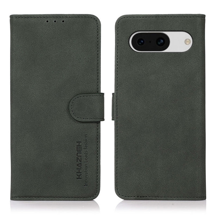 Matte texture leather phone case with folio flap and strap closure, green, back view