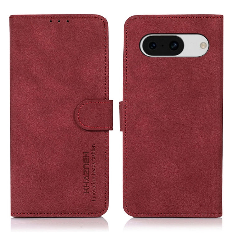 Matte texture leather phone case with folio flap and strap closure, red, back view