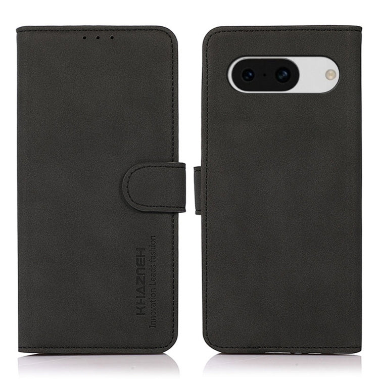 Matte texture leather phone case with folio flap and strap closure, black, back view
