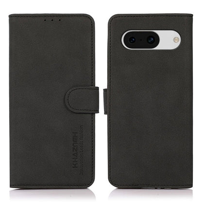 Matte texture leather phone case with folio flap and strap closure, black, back view