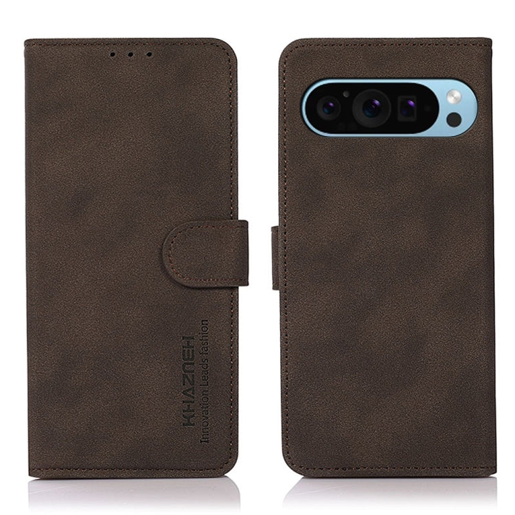 Matte texture leather phone case with folio flap and strap closure, brown
