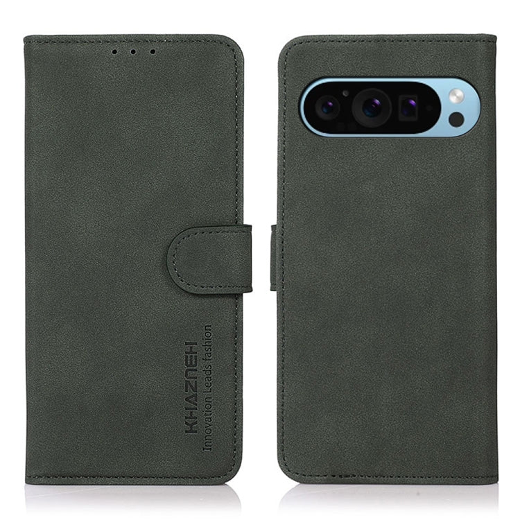 Matte texture leather phone case with folio flap and strap closure, green