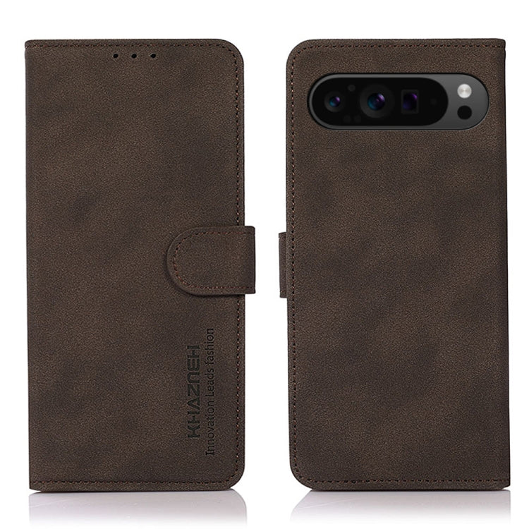 Matte leather folio phone case, brown with flip strap and triple-lens camera cutout