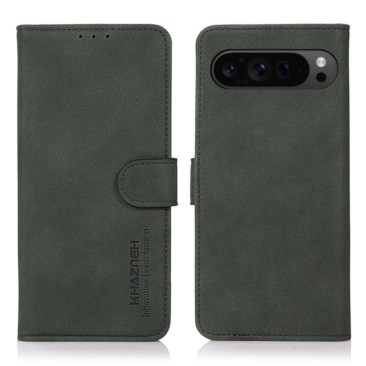 Matte leather folio phone case, green with flip strap and triple-lens camera cutout