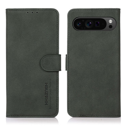 Matte leather folio phone case, green with flip strap and triple-lens camera cutout