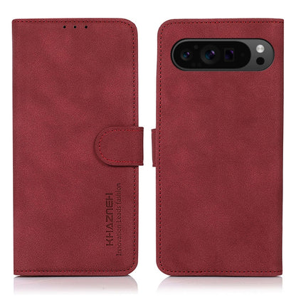 Matte leather folio phone case, red with flip strap and wide triple-lens camera cutout