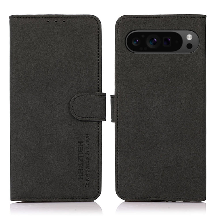 Matte texture leather phone case with folio flap and strap closure, black