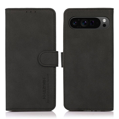 Matte texture leather phone case with folio flap and strap closure, black