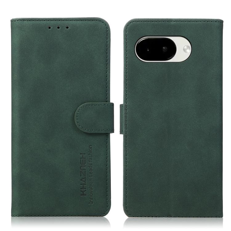 Matte leather folio phone case, green with flip strap and single-lens camera cutout