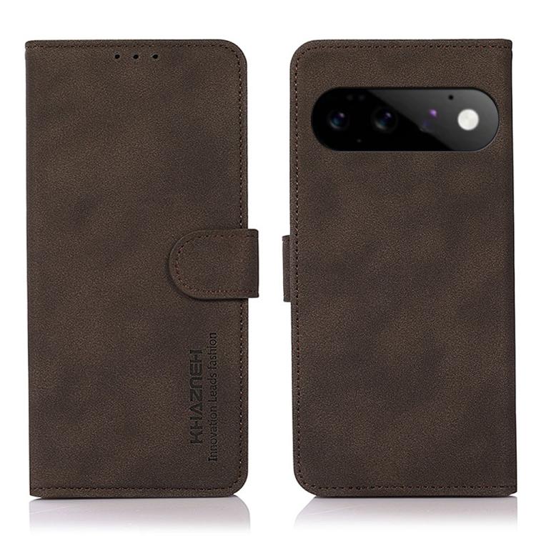 Matte texture leather phone case folio with magnetic strap, brown