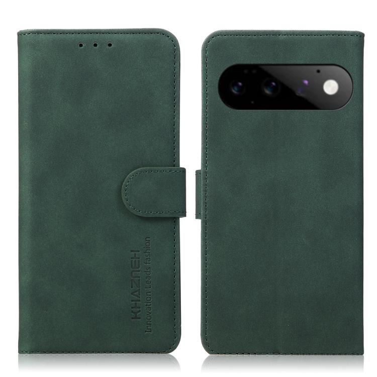 Matte texture leather phone case folio with magnetic strap, green