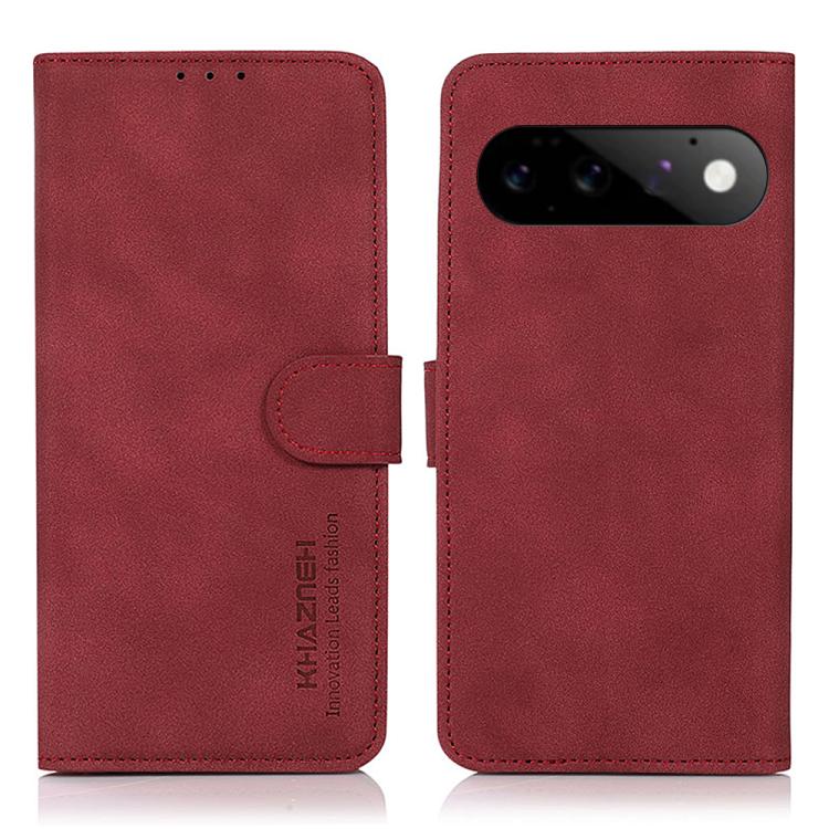 Matte texture leather phone case folio with magnetic strap, red