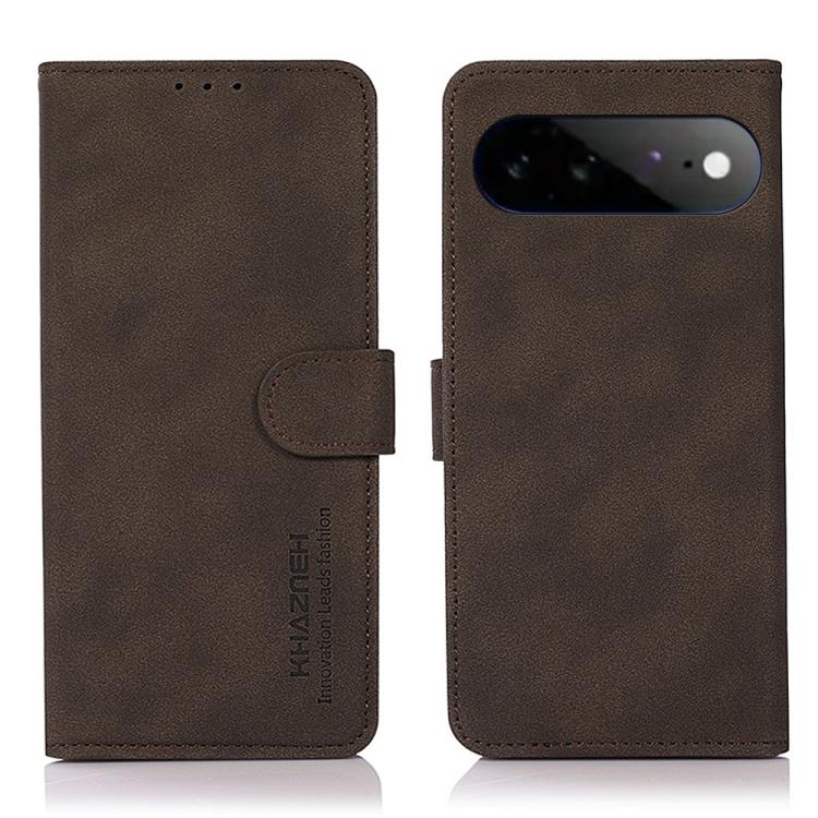 Brown matte leather folio phone case with side magnetic strap and camera cutout