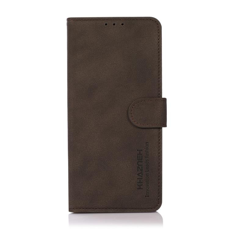 Brown matte leather folio phone case with magnetic strap and stitched edges