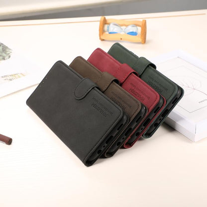 Set of matte leather folio phone cases in dark, brown, red, and green colors