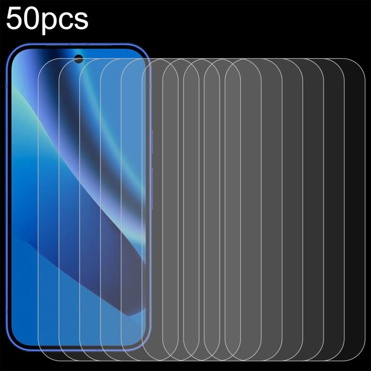 Set of 50 tempered glass screen protector films, layered pack for phone screen