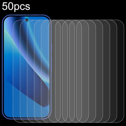 Set of 50 tempered glass screen protector films, layered pack for phone screen