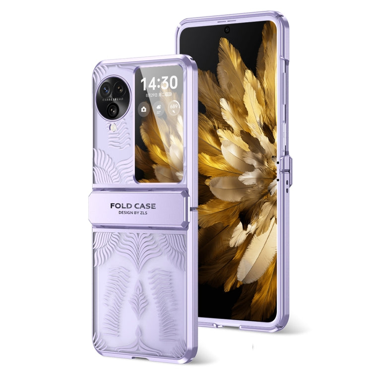Purple electroplated fold phone case with frosted angel wings design for OPPO Find N3 Flip