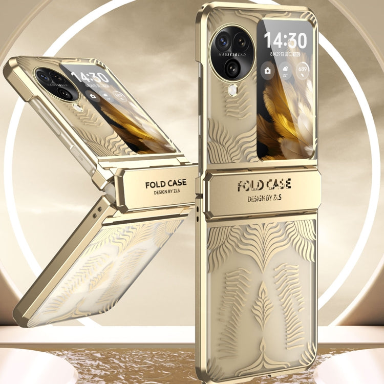 Gold electroplated fold phone case with frosted angel wings pattern and hinge protection