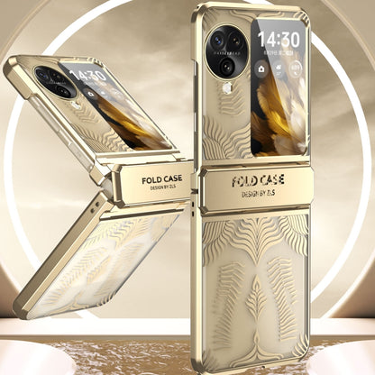 Gold electroplated fold phone case with frosted angel wings pattern and hinge protection
