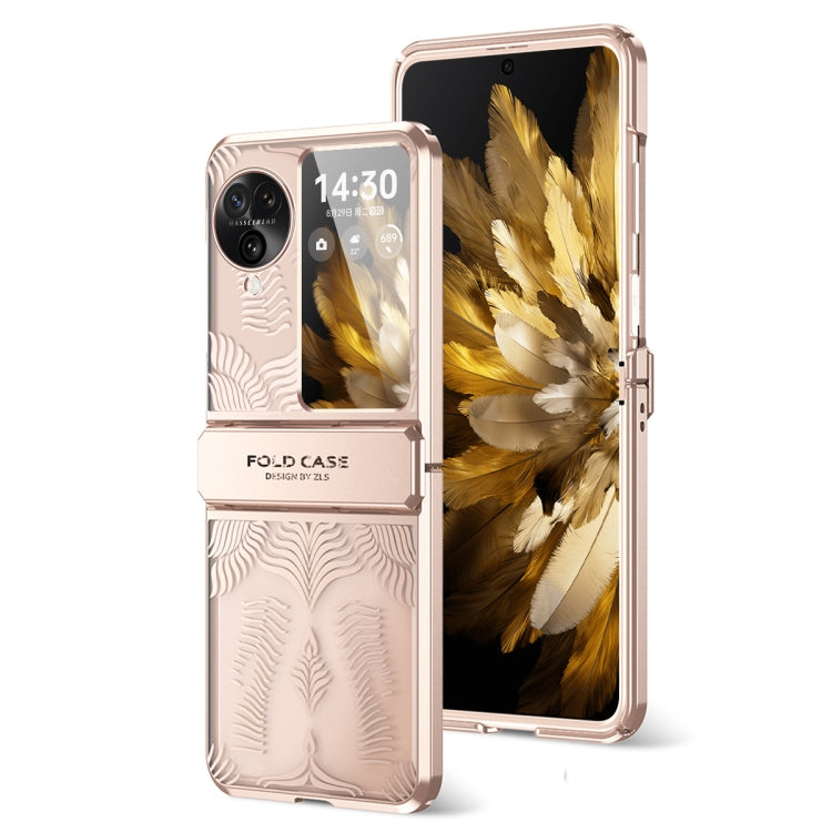 Rose gold electroplated fold phone case with frosted angel wings pattern and camera cutouts