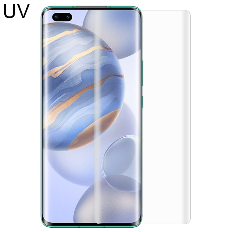 Curved full-glue UV tempered glass screen protector on smartphone, clear fit