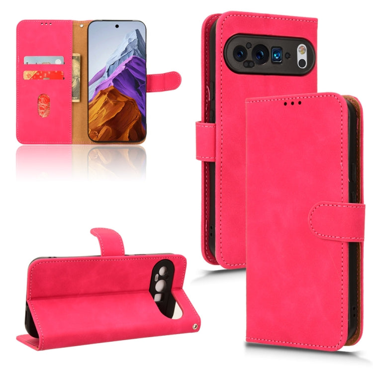 Rose pink leather flip phone case with magnetic closure and card slots.