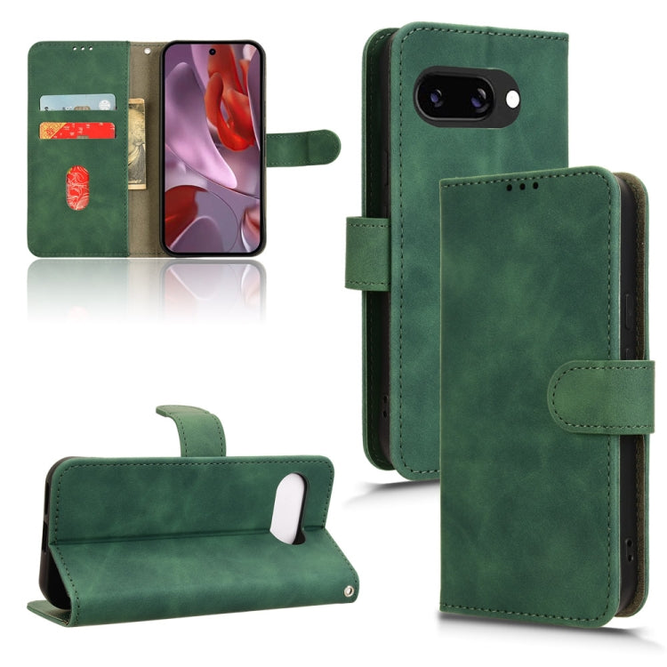 Green leather flip phone case with magnetic closure and card slots.