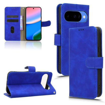 Blue magnetic flip leather phone case with fold-over cover and camera cutout