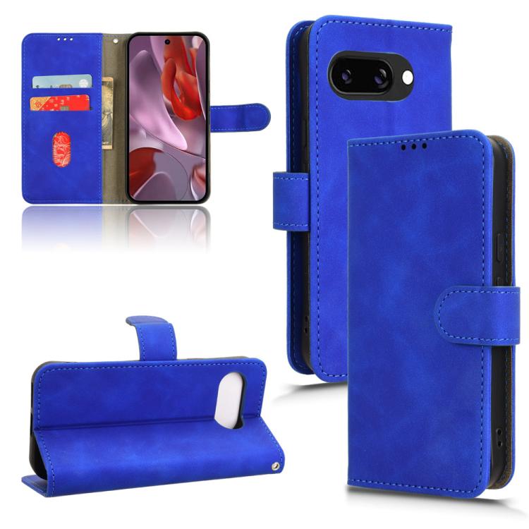 Magnetic flip leather phone case, blue, shown closed with camera cutout; for Google Pixel
