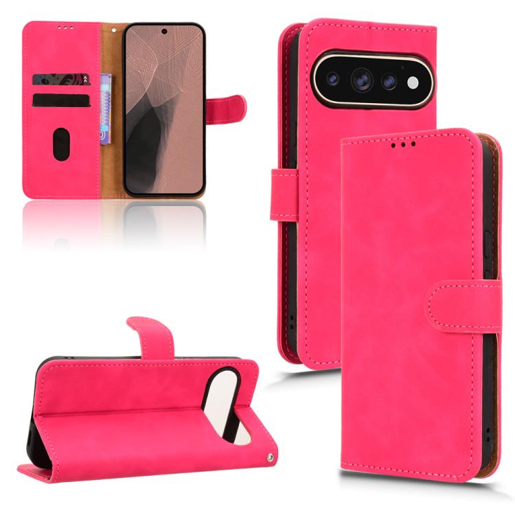 Magnetic flip leather phone case, rose red, with card slots and stand; for Google Pixel