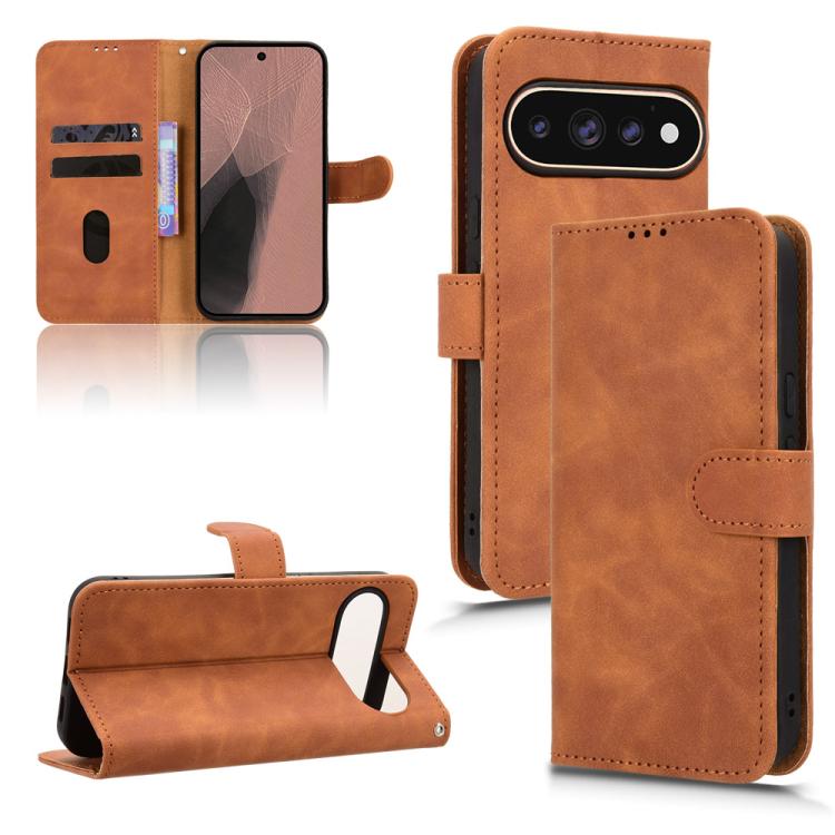 Magnetic flip leather phone case, brown, with card slots and stand; for Google Pixel
