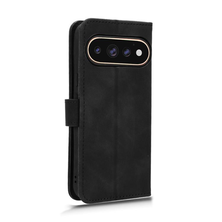 Black magnetic leather flip phone case with camera cutout and side strap
