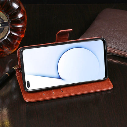 Red leather wallet phone case with flip cover and phone screen view