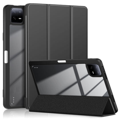 Black 3-fold smart tablet case with open stand and textured front flap