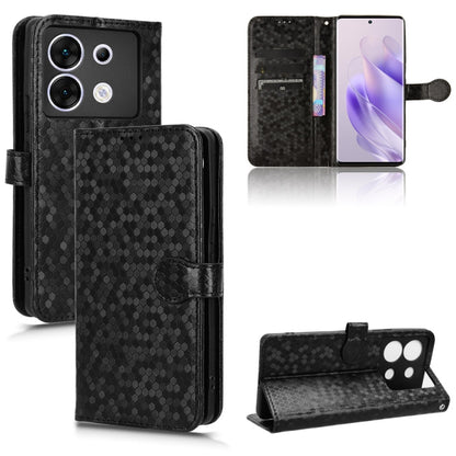 Honeycomb dot leather phone case, black folio with magnetic flap and card slots