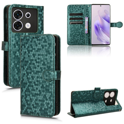 Honeycomb dot leather phone case, green folio with magnetic flap and card slots