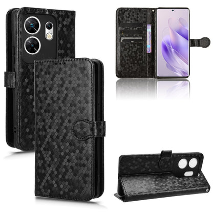 Black honeycomb dot leather wallet phone case with flip cover and magnetic closure