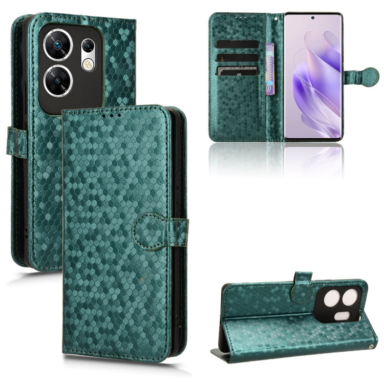 Teal honeycomb dot leather wallet phone case with flip cover and card slots