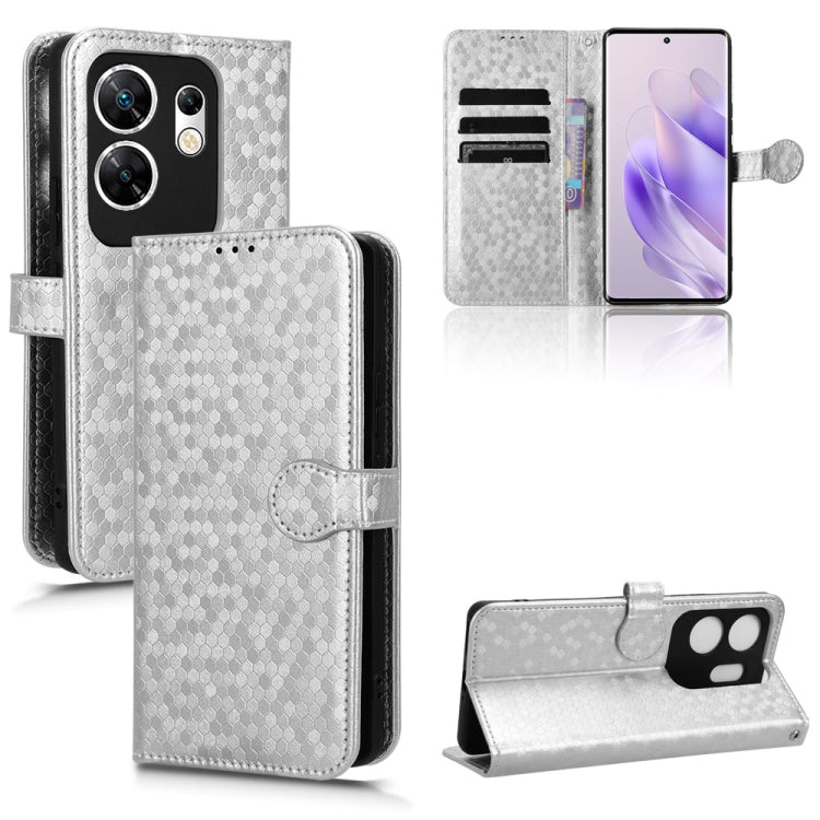 Light gray honeycomb dot leather wallet phone case with flip cover and card slots