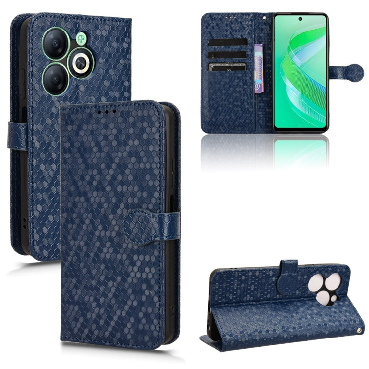 Navy honeycomb dot leather wallet phone case with flip cover and card slots